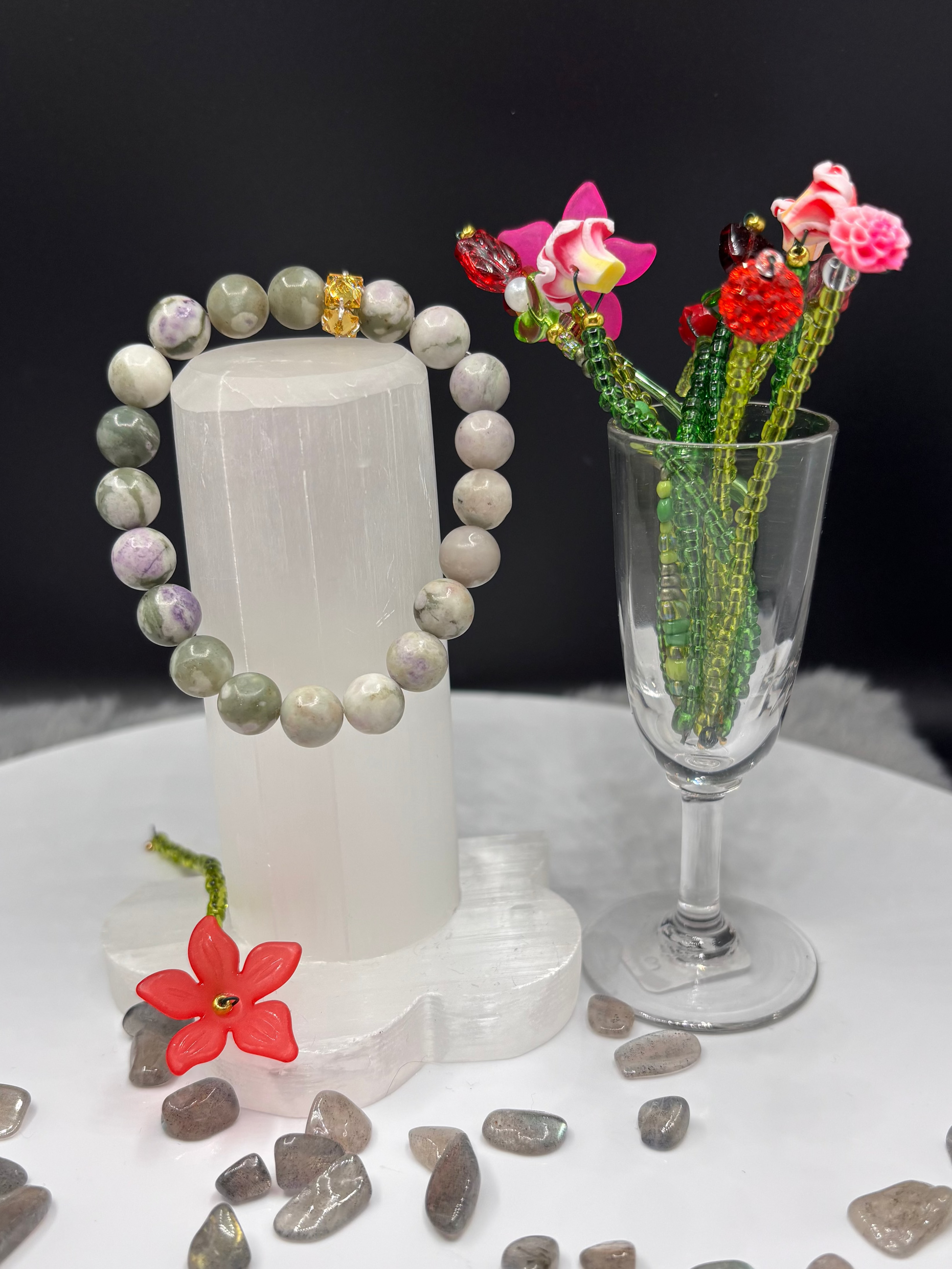 Moss Agate Rhinestone
